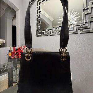 Salvatore Ferragamo Black Shoulder Bag with Gold Accents